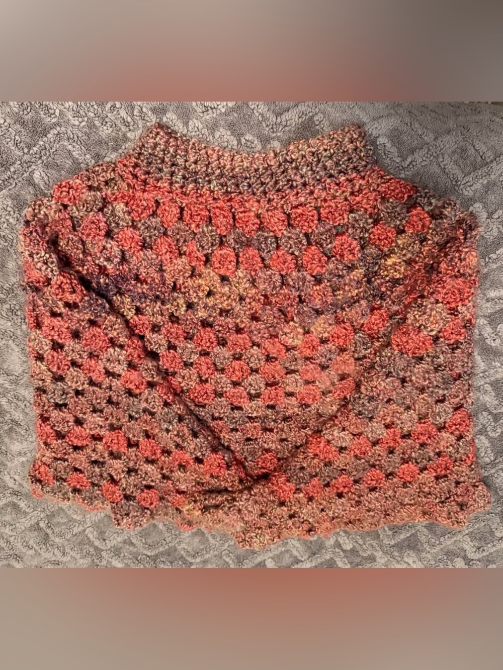 Handmade Crochet Popcorn Stitch Sweater - Rust & Brown